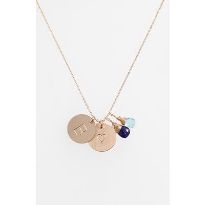 Nashelle Blue Quartz Initial & Heart 14K-Gold Fill Disc Necklace