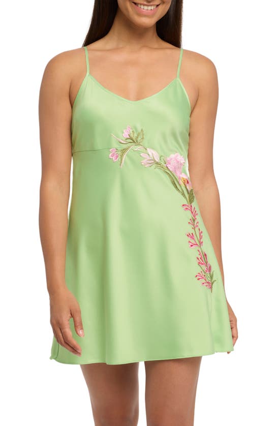 Shop Rya Collection Valencia Embroidered Chemise In Green Apple