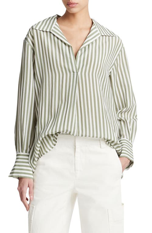 Vince Coastal Stripe Long Sleeve Shirt In Sea Fern/optic White