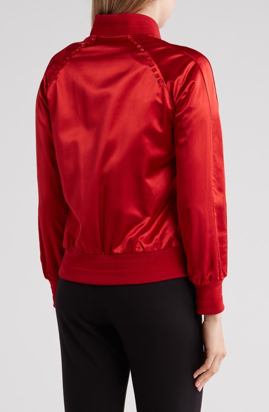 Shop Valentino Rockstud Cotton Sateen Bomber Jacket In Rosso