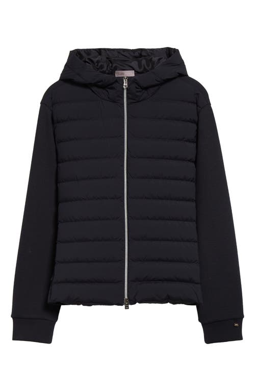 Shop Herno Quilted Down & Knit Full Zip Hoodie In Navy