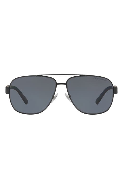 POLO 60mm Polarized Pilot Sunglasses in Shiny Black at Nordstrom