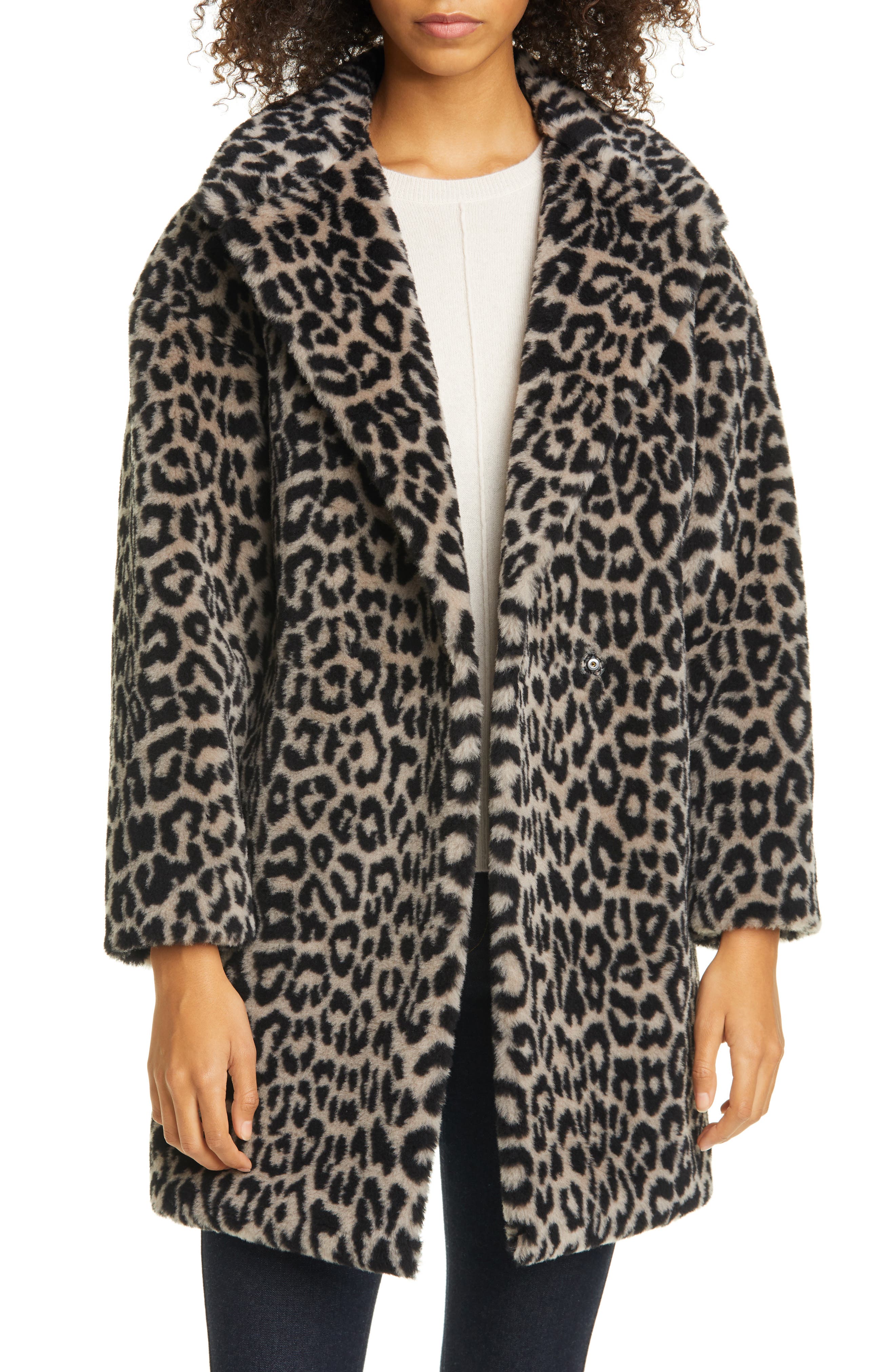 double breasted teddy faux fur coat