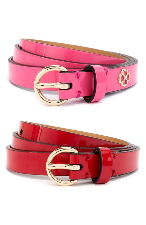 Women's Red Skinny Double Ring Circle Belt