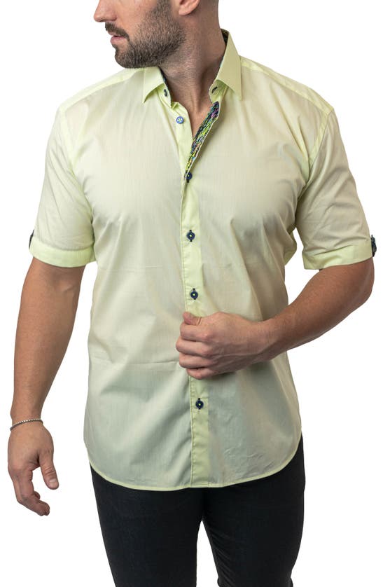 Shop Maceoo Galileo Calamansi Yellow Contemporary Fit Short Sleeve Button-up Shirt