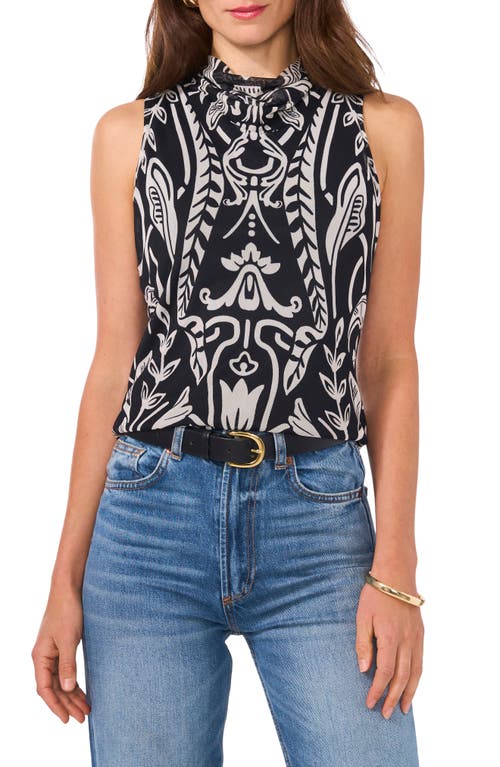 Shop Vince Camuto Print Sleeveless Mesh Top In Rich Black