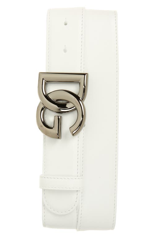 Dolce & Gabbana Liscio Logo Buckle Leather Belt Bianco Ottico at Nordstrom, Eu