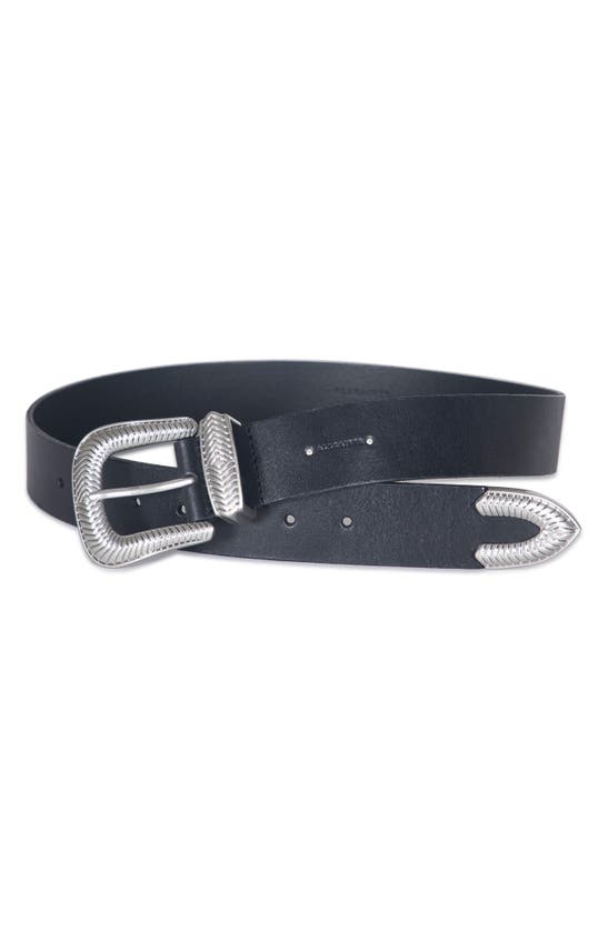 Shop Allsaints Western Leather Belt In Black/ Antique Nickel
