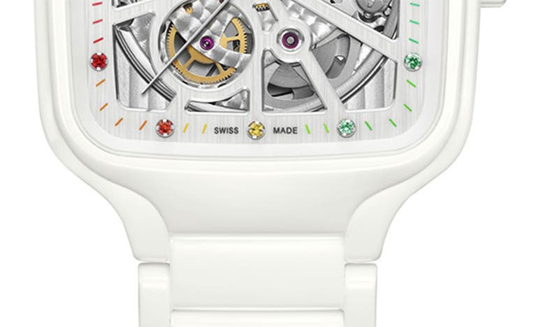 Rado True Square Automatic Open Heart Watch, 38mm X 44mm In White