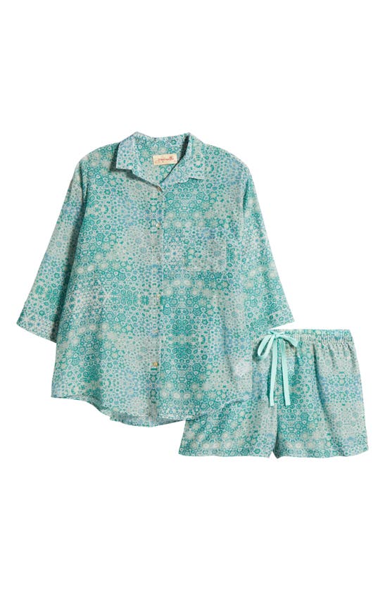 Shop Papinelle Amira Cotton & Silk Short Pajamas In Crystal Blue