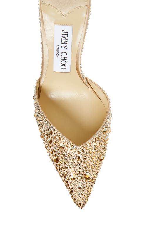 Shop Jimmy Choo Saeda Crystal Ankle Strap Pointed Toe Pump In Gold/crystal