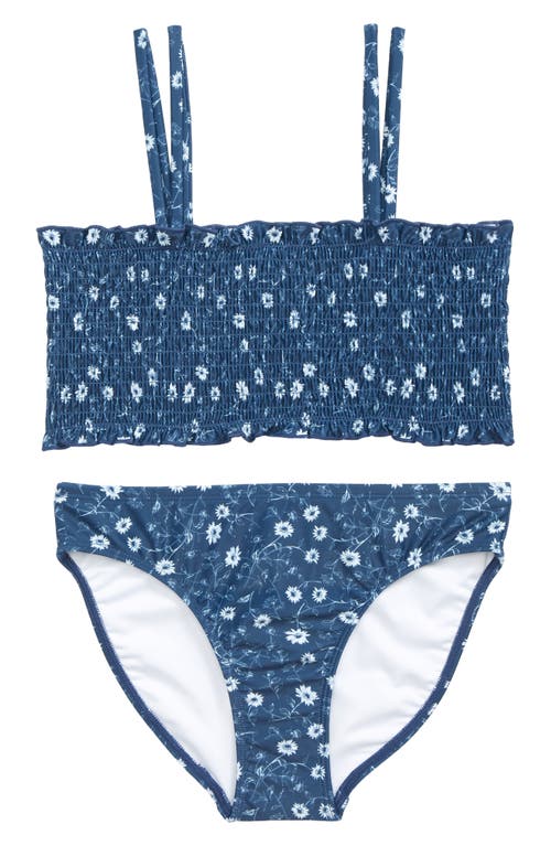 Nordstrom Kids' Smocked Two-Piece Swimsuit in Navy Denim Daisy Floral Days at Nordstrom, Size 16