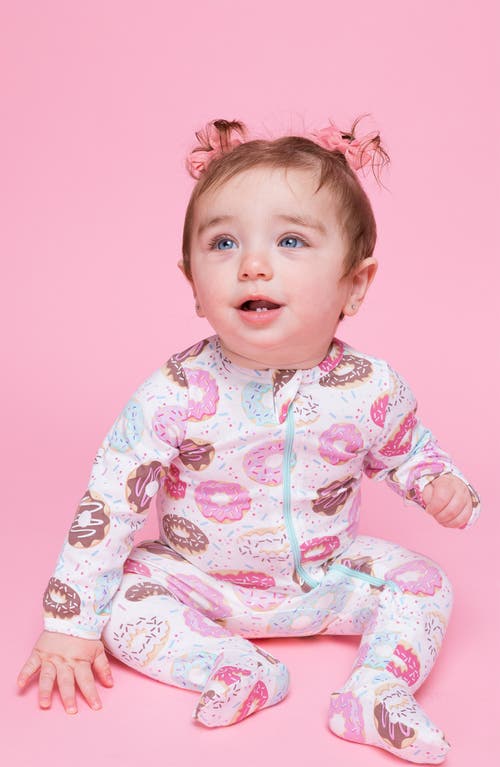 Shop Norani Donut Print Organic Cotton Footie In Pink/brown