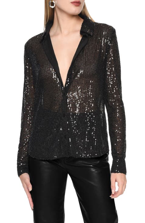 NEW Womens Brown Long Sleeve Gold Sequin Embellished Top Tunic T