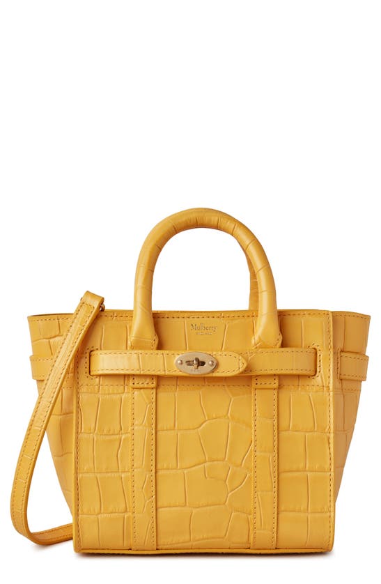 Shop Mulberry Micro Bayswater Croc Embossed Leather Satchel In Yellow