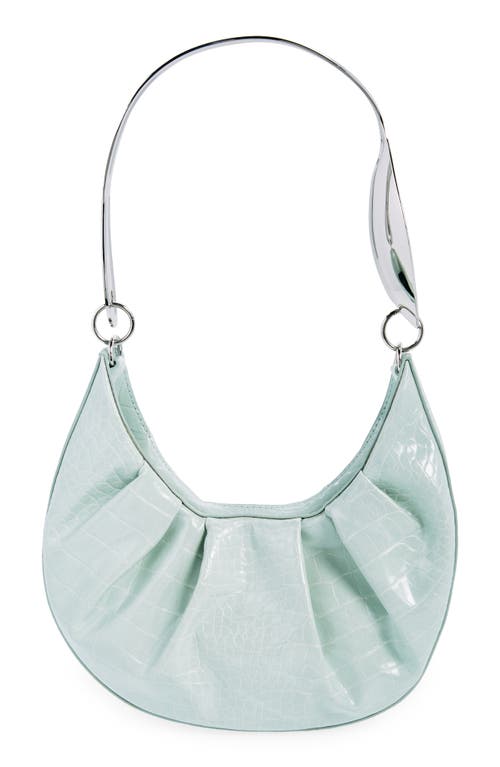 Spoon Handle Croc Embossed Faux Leather Hobo in Mint
