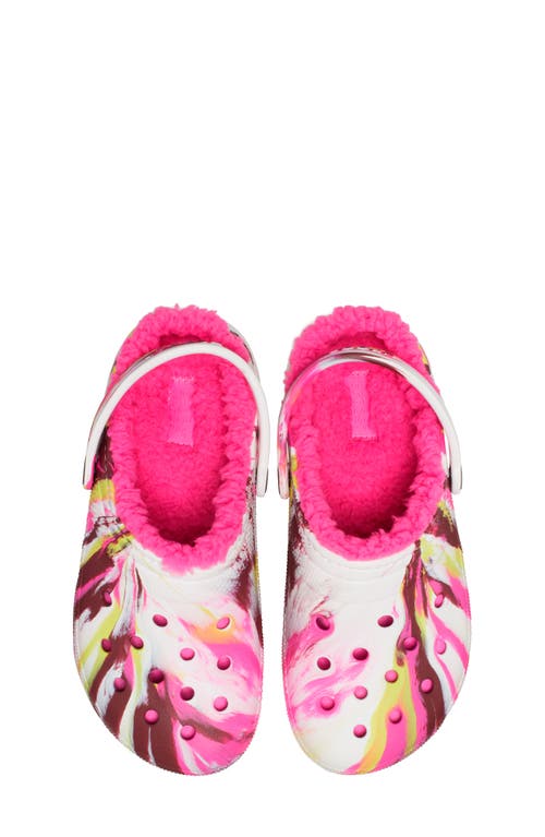 Shop Crocs Kids' Classic Marbled Fleece Lined Clog In Electric Pink/multi
