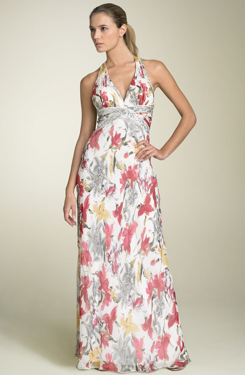 Nina Austin Jewel Strap Silk Halter Gown | Nordstrom