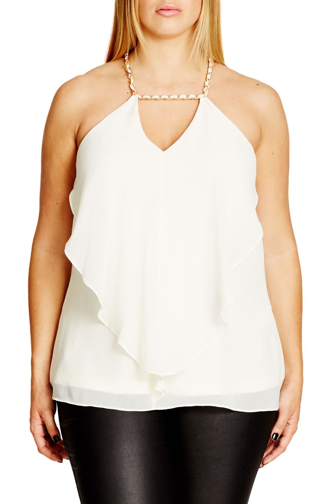 City Chic 'Impress' Chain Detail Draped Chiffon Camisole (Plus Size