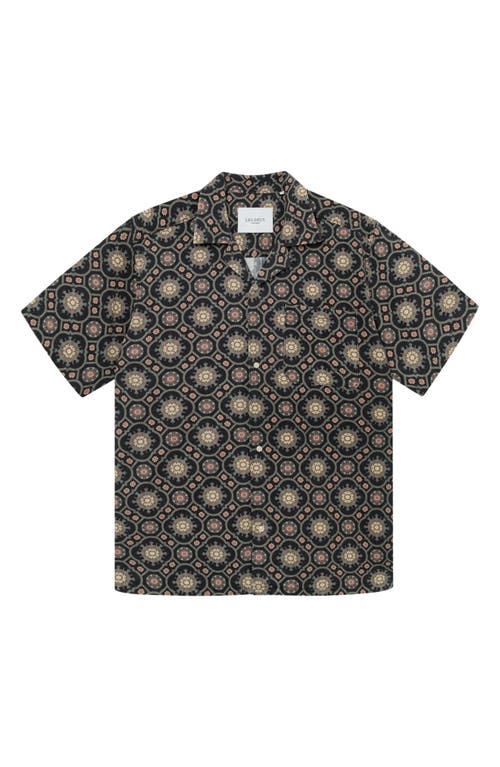 Tapestry Lyocell & Cotton Camp Shirt in Black/Surplus Green