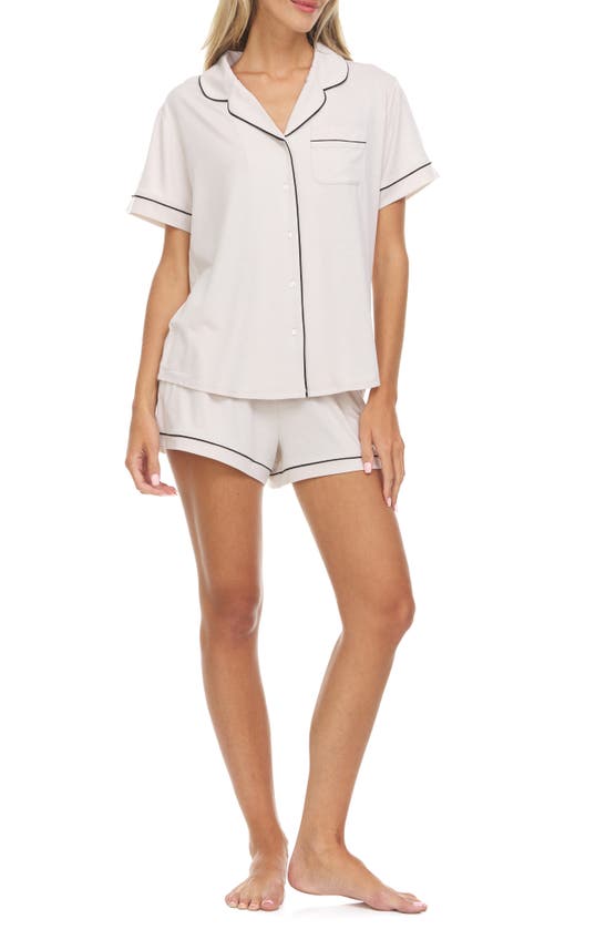 Flora By Flora Nikrooz Women's Annie Button Down Shorty Notch Pajama Set, 2 Piece In Beige
