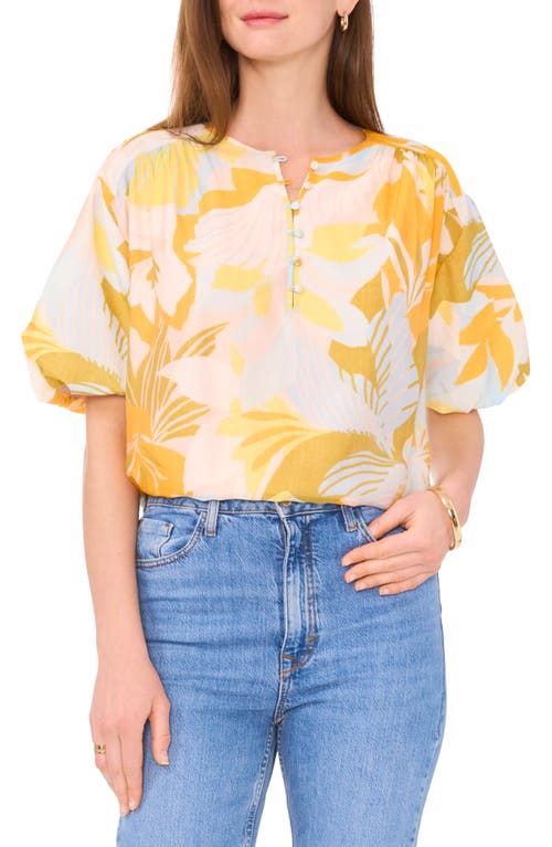 Vince Camuto Floral Puff Sleeve Top Airy Blue Yellow at Nordstrom,