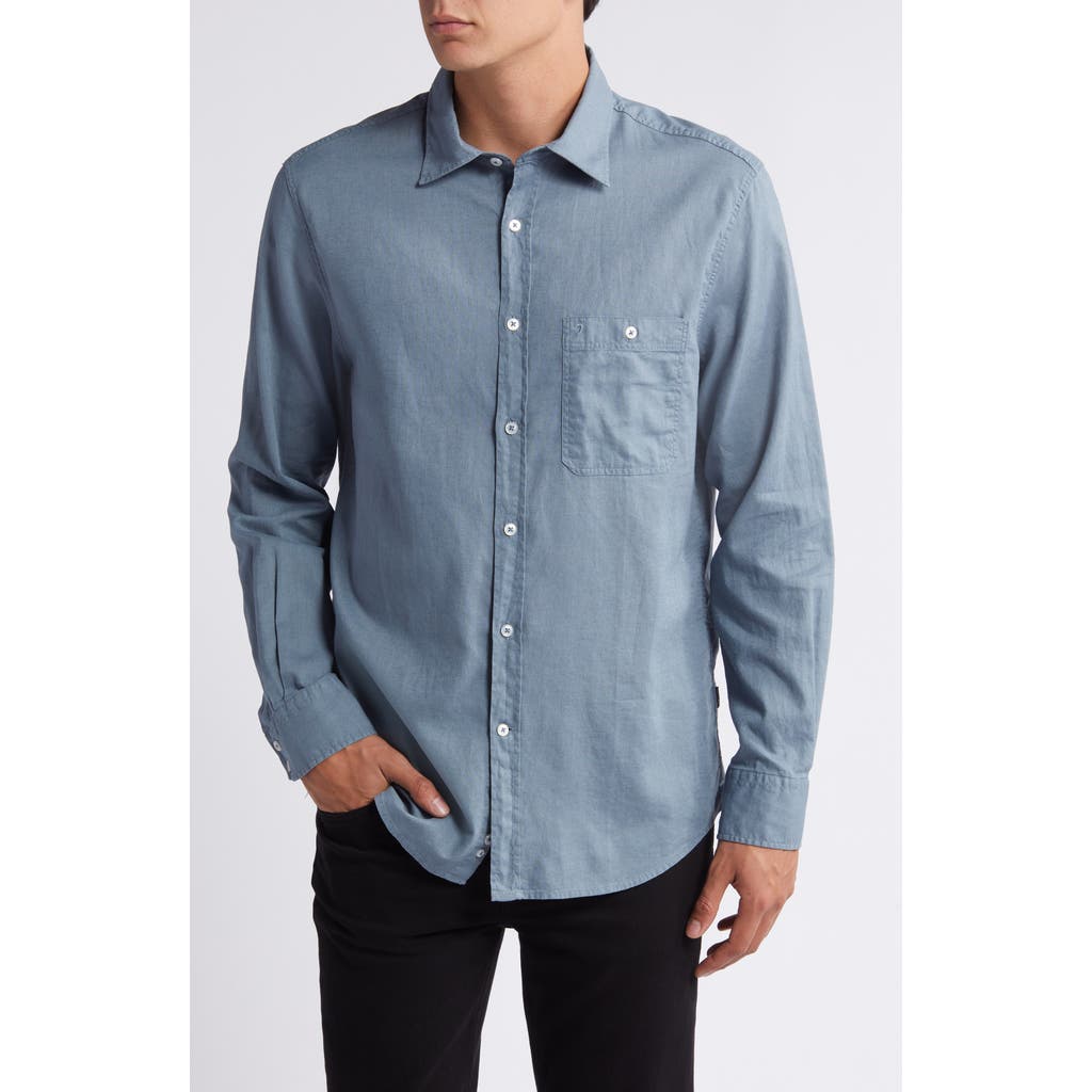 7 For All Mankind Solid Cotton & Linen Button-up Shirt In Blue