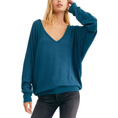 Free People Santa Clara Thermal Top, Blue/green