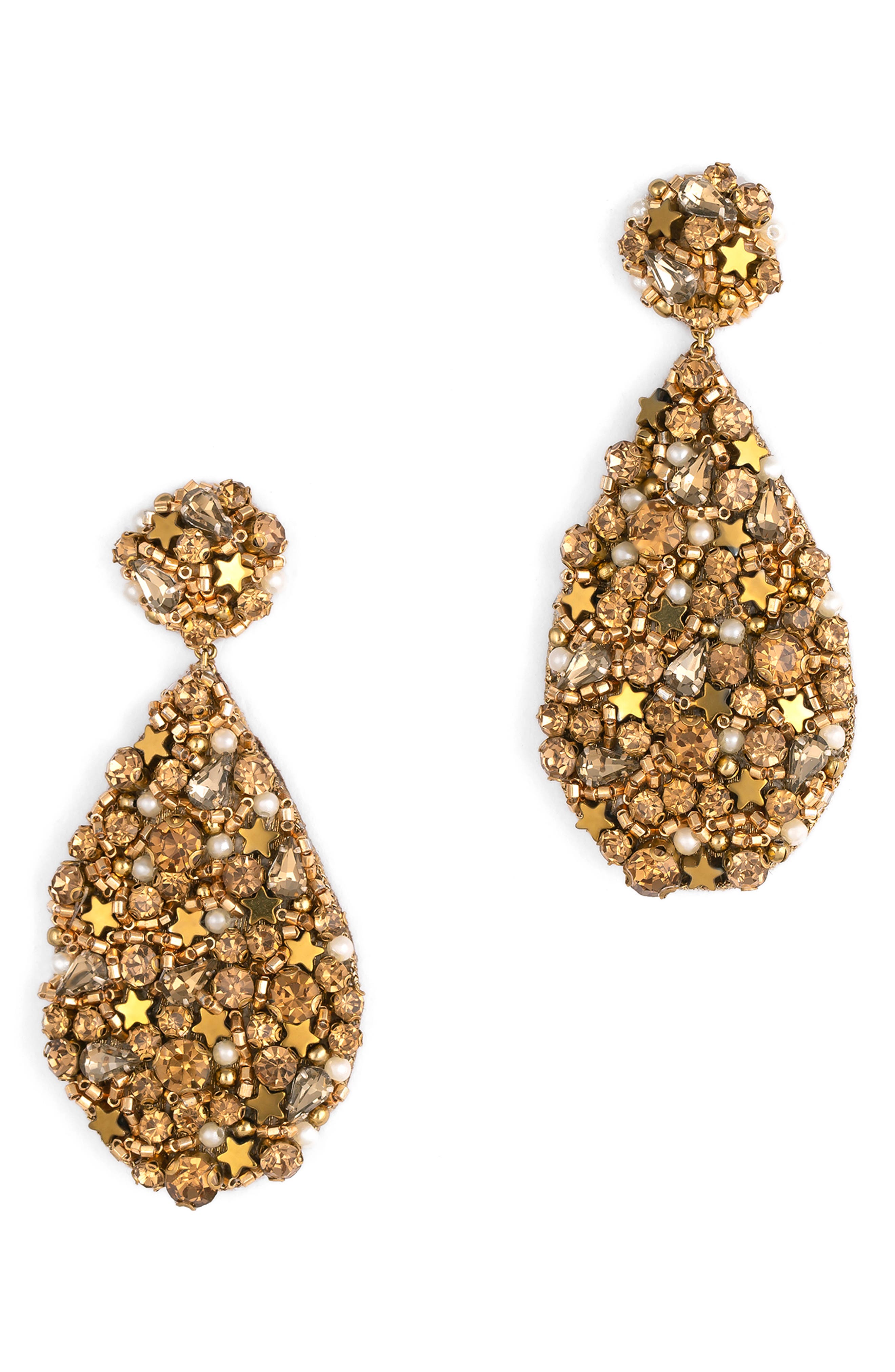 Deepa Gurnani Magdaline Embellished Imitation Pearl Drop Earrings in Gold Cover