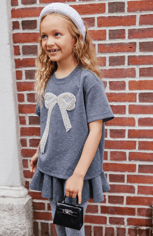 Shop Lola + The Boys Sparkle Bow Charm Skirt Set In Dark Grey