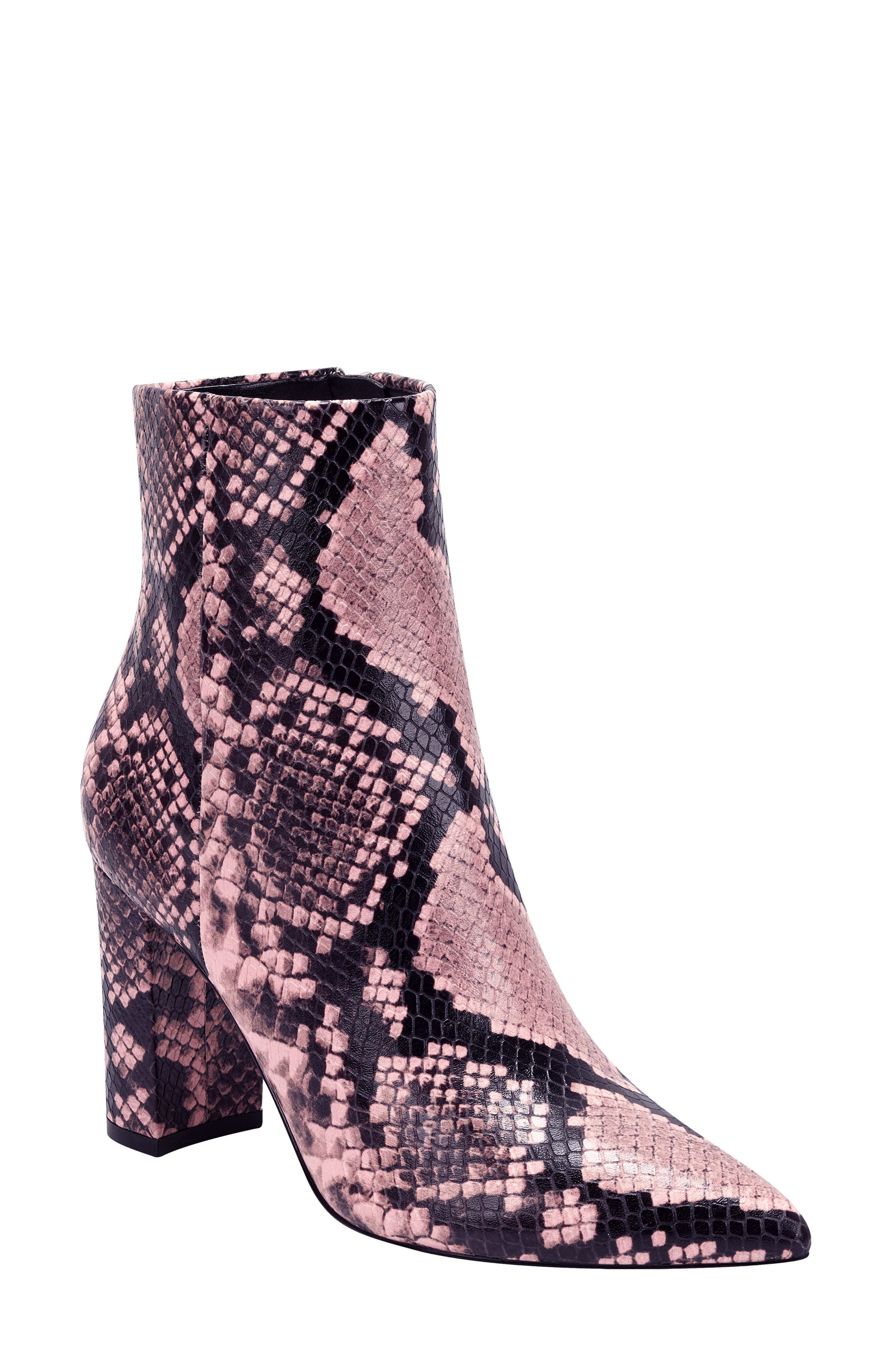 Marc Fisher Ltd Ulani Embossed Pointed Bootie In Pink Snake Print