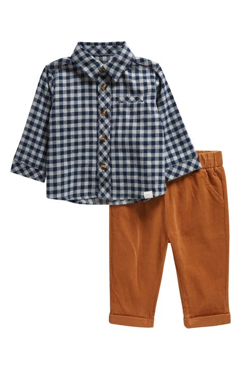 Gingham Organic Cotton Flannel Shirt & Corduroy Pants Set (Baby)
