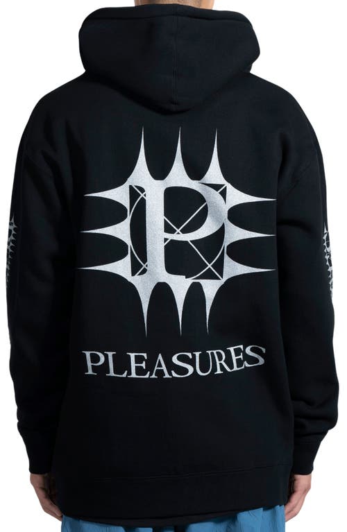 Shop Pleasures Spike Oversize Zip Graphic Hoodie In Black