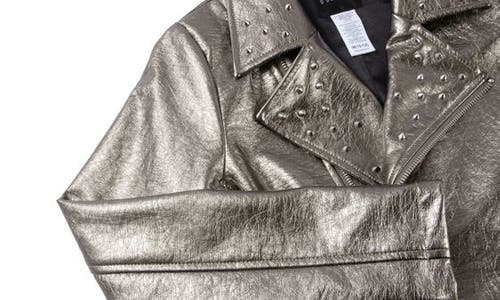 Shop Truce Kids' Studded Metallic Faux Leather Jacket In Gunmetal