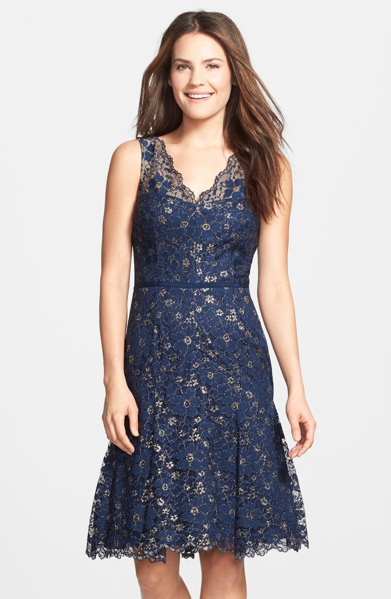 Maggy London Metallic Lace Fit & Flare Dress | Nordstrom