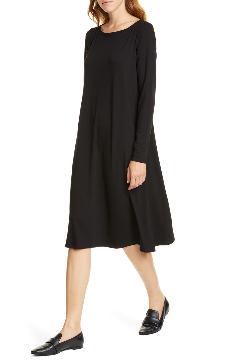 Eileen Fisher Bateau Neck Long Sleeve Tencel® Lyocell Dress (Regular ...