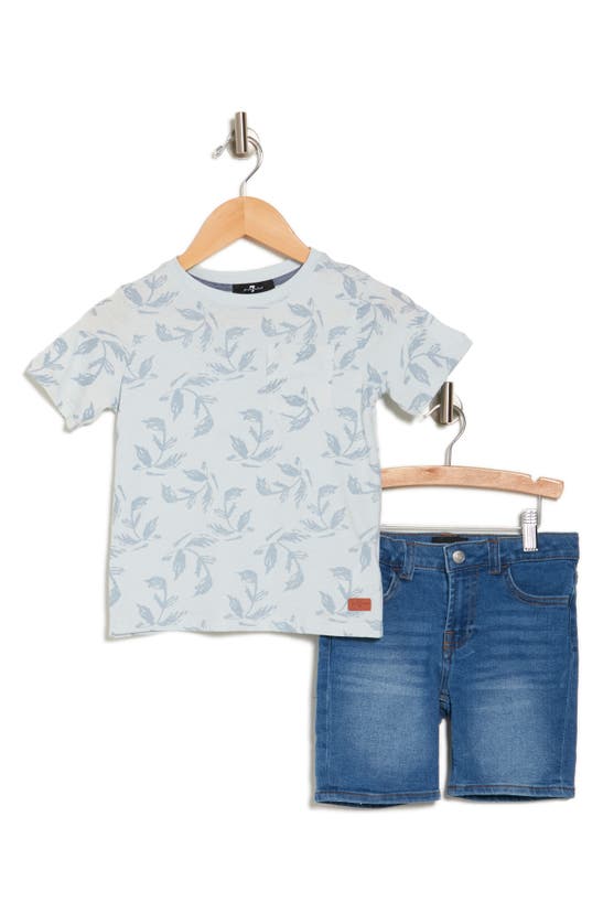 Shop 7 For All Mankind Kids T-shirt & Shorts 2-piece Set In Crystal Blue