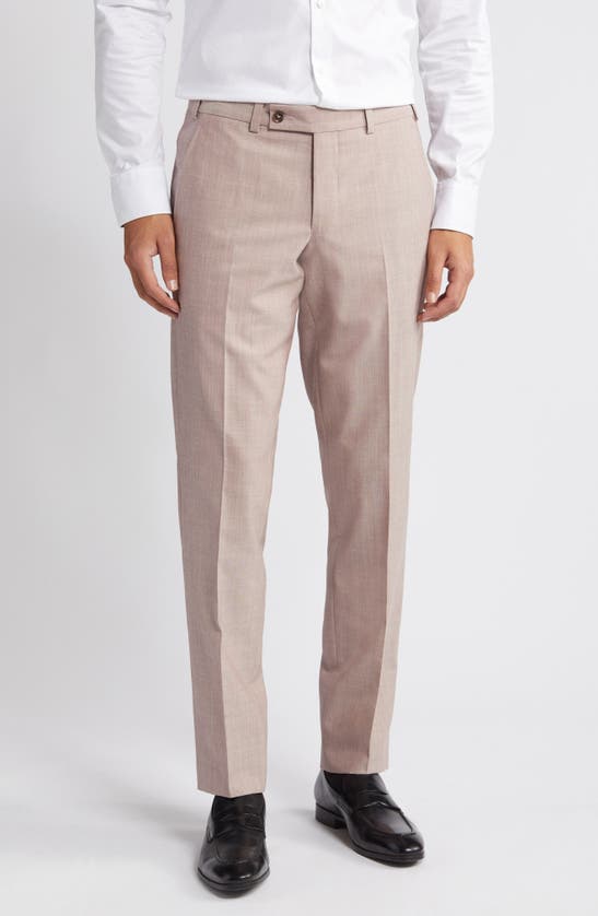 Ted Baker Jerome Trim Fit Soft Constructed Flat Front Wool & Silk Blend Dress Pants In Coral