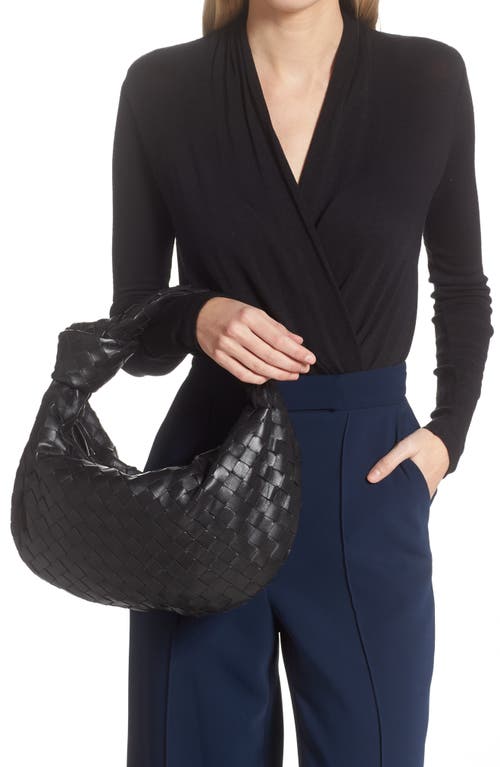 Shop Bottega Veneta Teen Jodie Intrecciato Leather Hobo In Black Silver