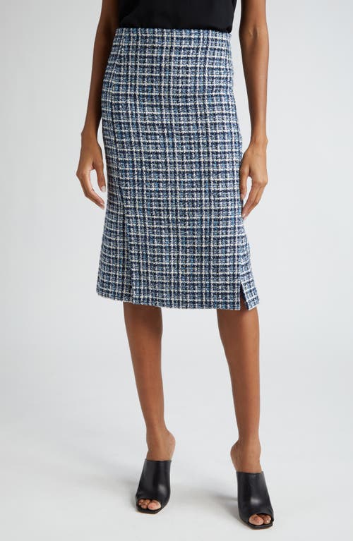 Etro Tweed Pencil Skirt In Blue Multi