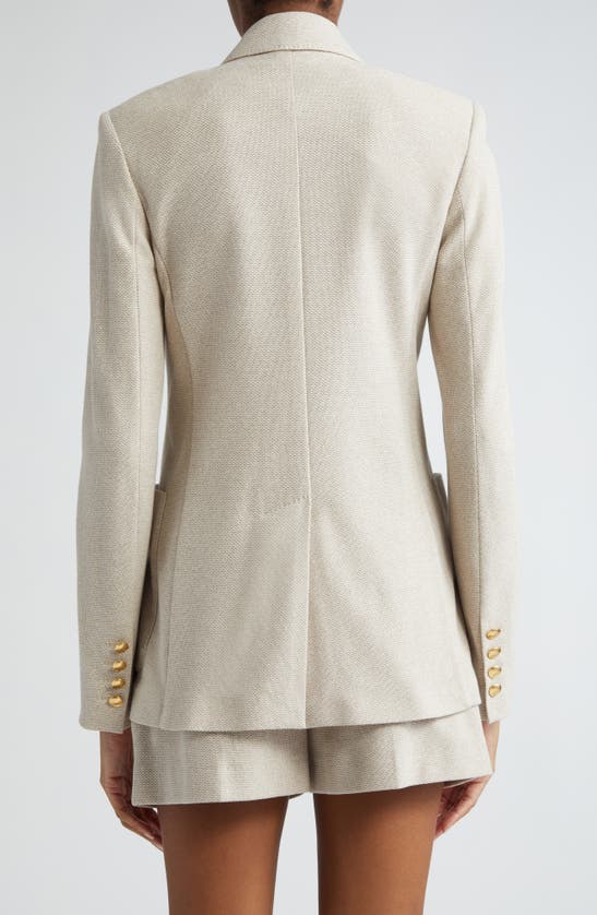 Shop Max Mara Vanadio Double Breasted Cotton Piqué Knit Blazer In Beige