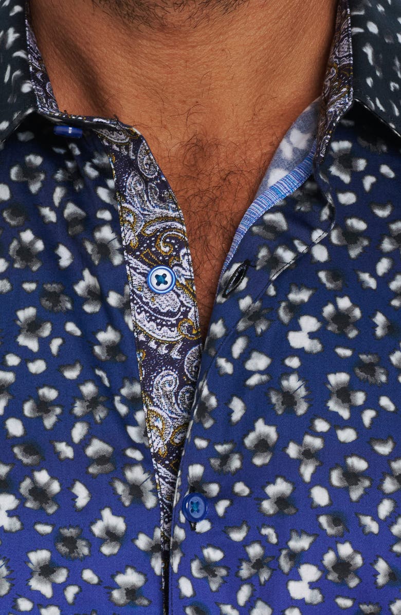 Robert Graham Deep Blue Short Sleeve Button-Up Shirt, Alternate, color, 