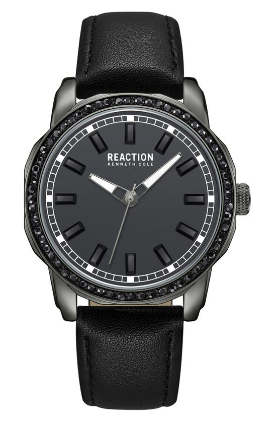 Kenneth Cole Reaction Classic Faux Leather Strap Watch, 43mm In Black