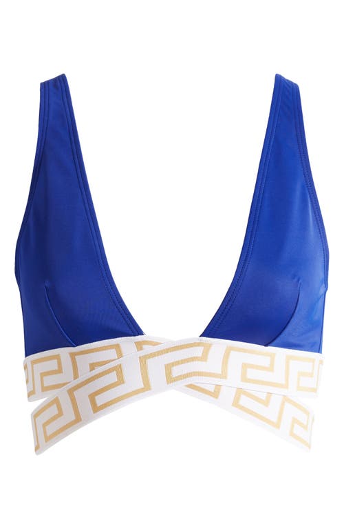 Versace La Greca Bikini Top in Blue/White/Gold at Nordstrom, Size 2