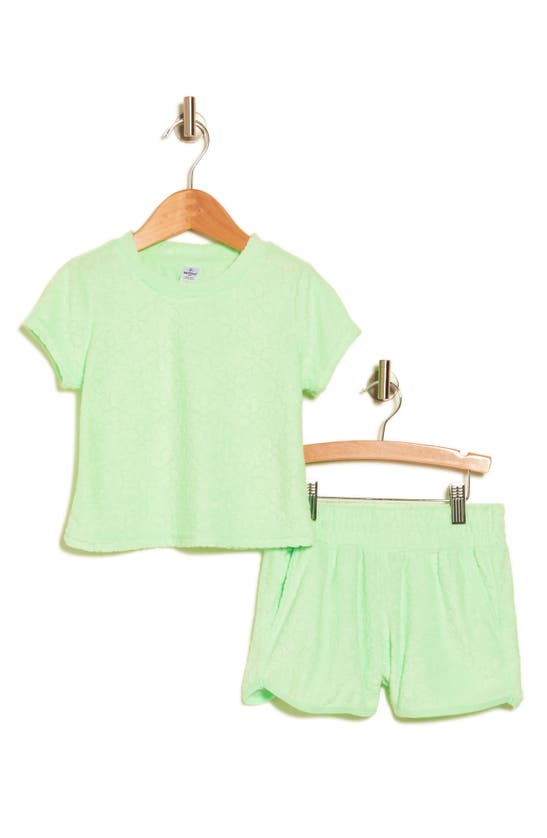 Shop 90 Degree By Reflex Kids' Terry Cloth Crop Top & Shorts Set In Delicate Daisy Green Ash