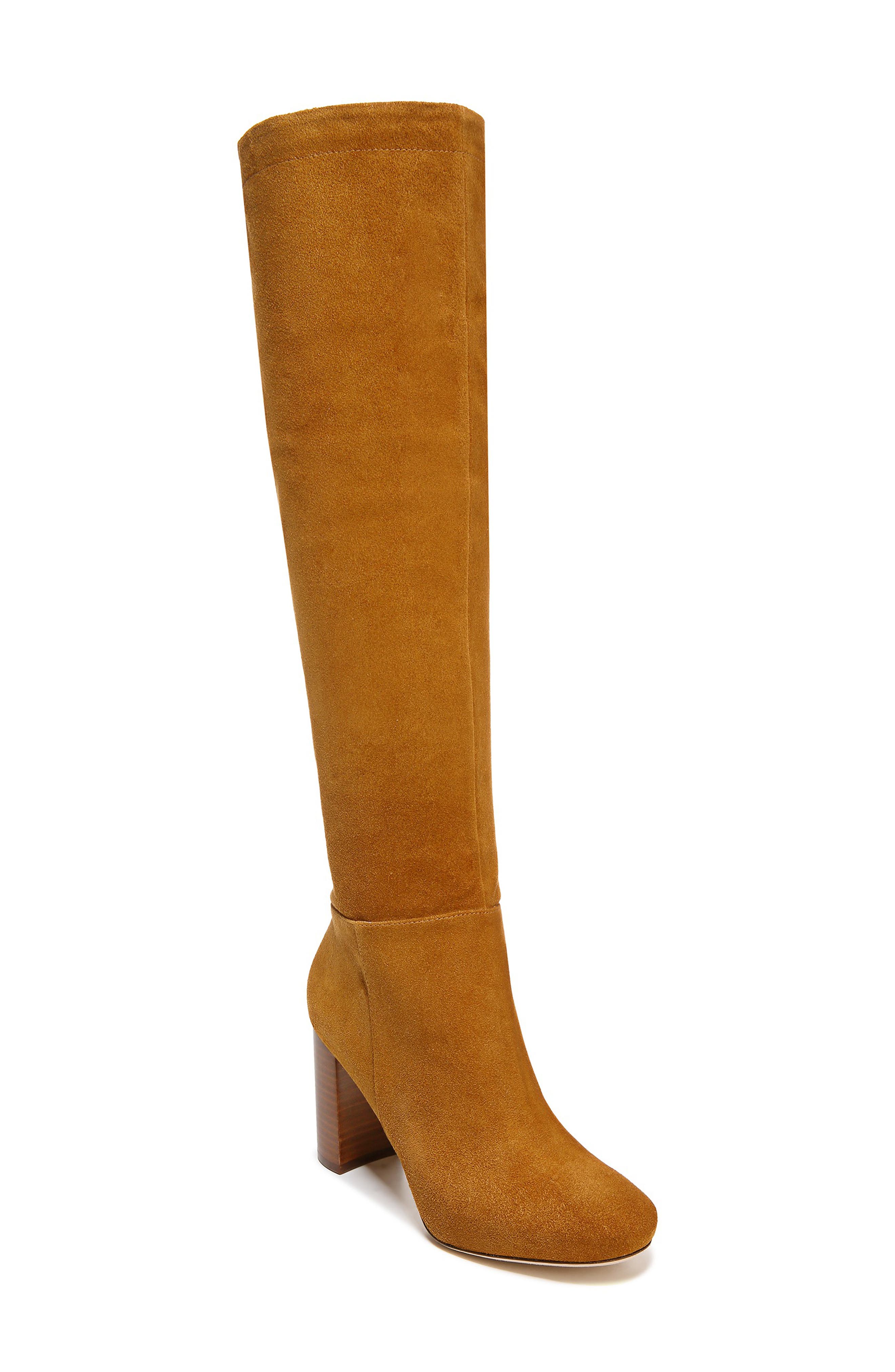 brown suede knee high boots with heel