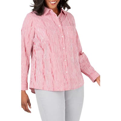 Plus Size Foxcroft The Hampton Crinkle Minicheck Shirt, Red
