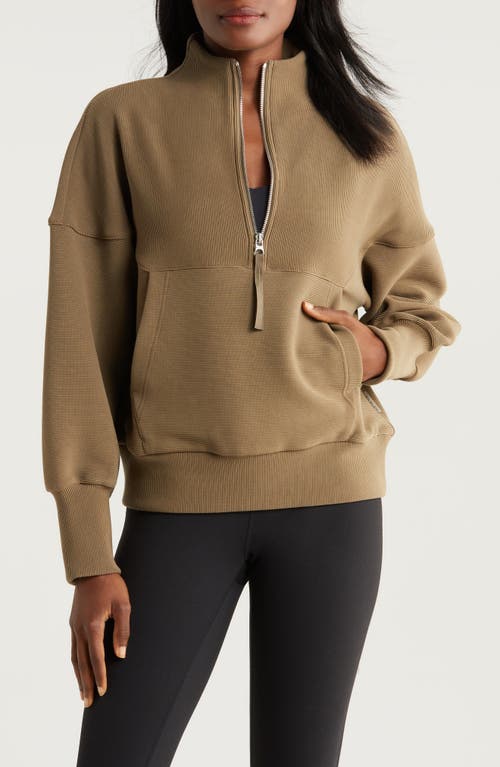 Shop Varley Acadia Ottoman Knit Half Zip Pullover In Stone Olive