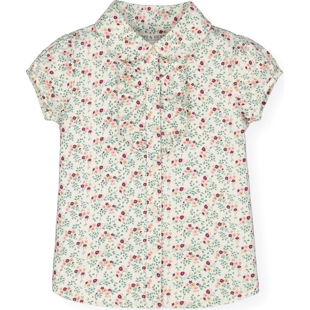 Hope & Henry Baby Girls' Ruffle Front Shirt With Puff Sleeves, Infant In Ivory Fall Floral