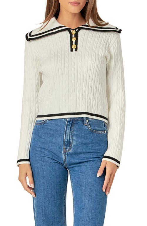 English Factory Sailor Stripe Cable Sweater In Off White